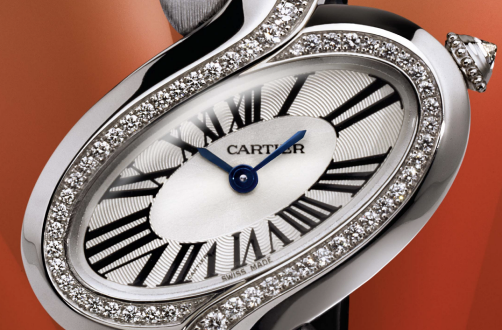 Montre Délices de Cartier Petit modèle, or gris rhodié 18 carats serti